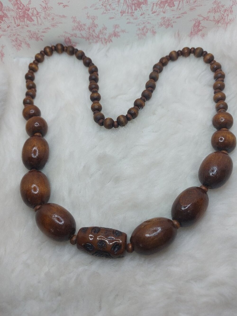 Vintage Beaded Brown Wood Polished Beads Necklace